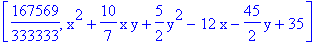 [167569/333333, x^2+10/7*x*y+5/2*y^2-12*x-45/2*y+35]